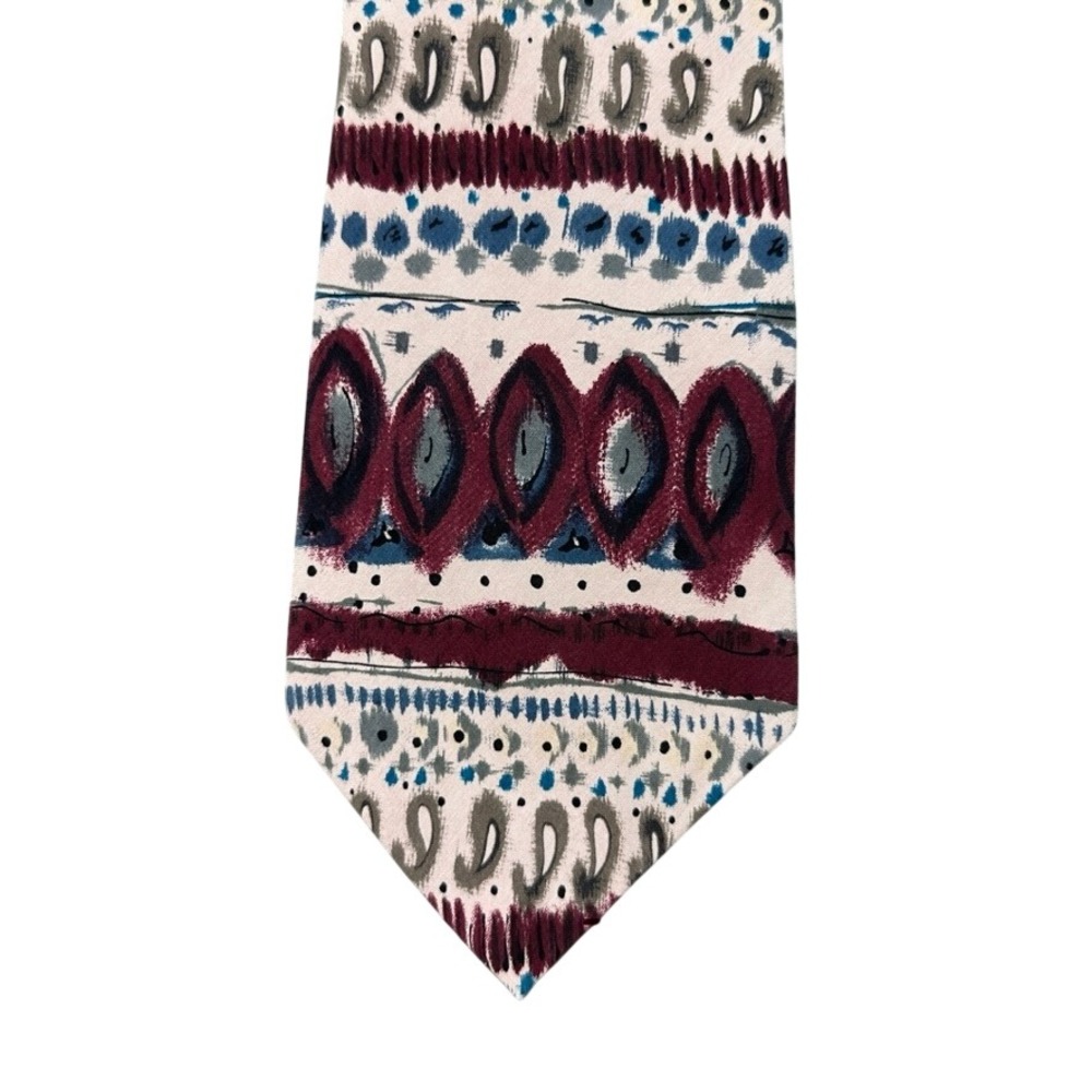 Venanzi Mens Silk Tie Abstract Geometric Burgundy Blue Filenes Basement NWT 56in